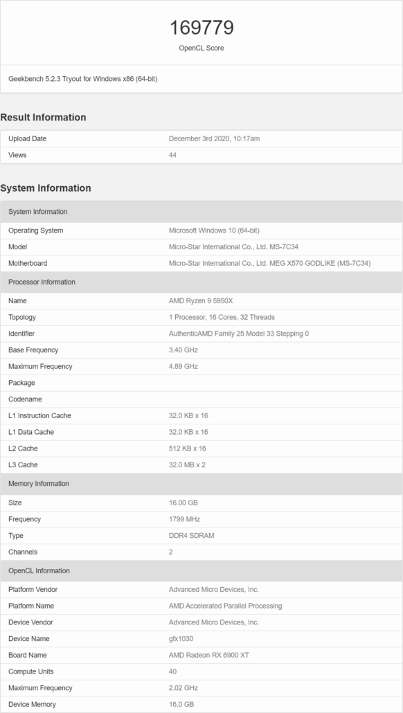 AMD Radeon RX 6900 XT Flagship Big Navi Graphics Card OpenCL Benchmark Leak