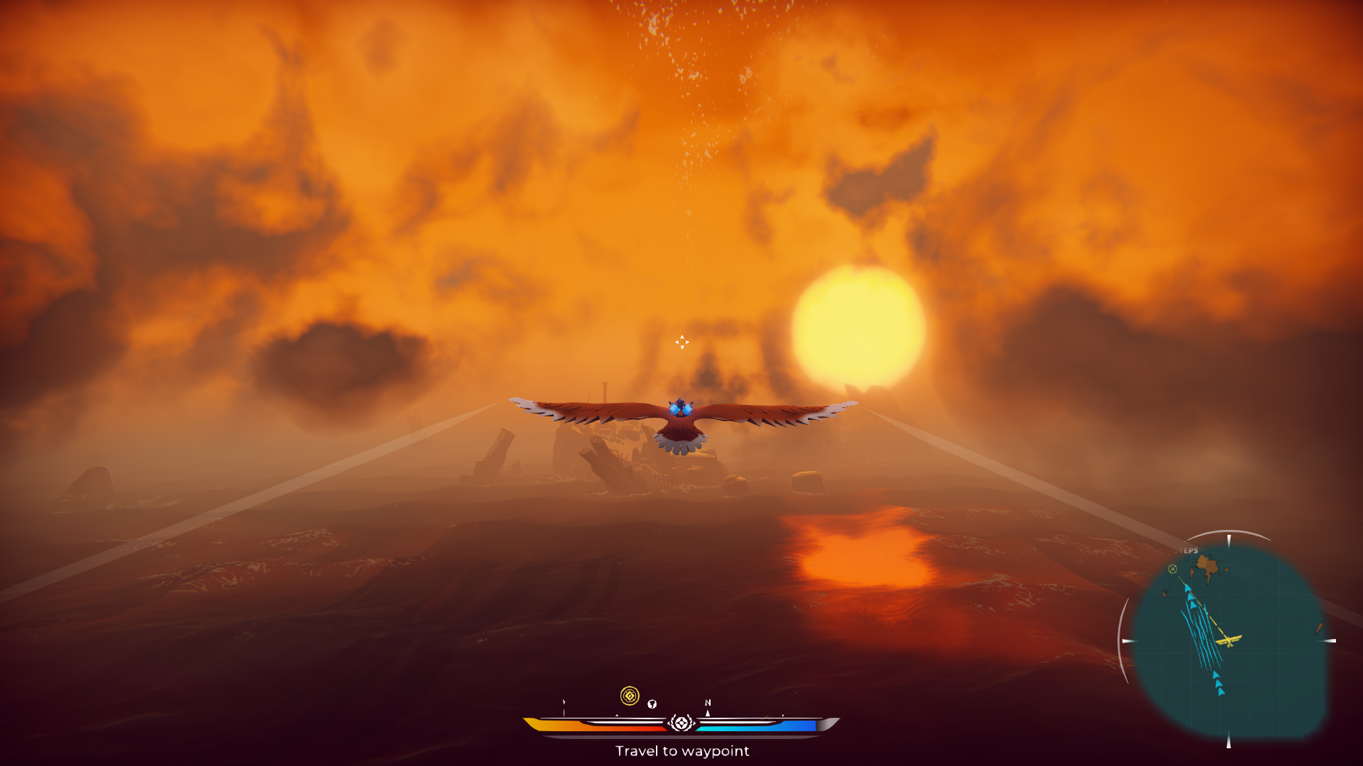 A screenshot of The Falconeer.